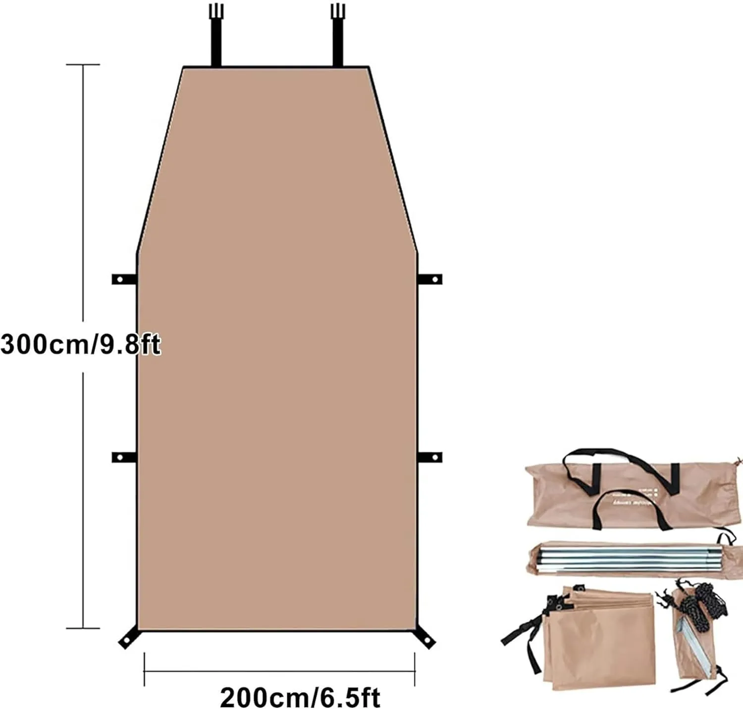AMNOOL Camping Tarps for Tents, Multifunctional Waterproof Truck Awning, 9.8 * 6.5ft Tent Camping Shelter Canopy, PU 2000mm (Color : Black 300 * 200cm/9.8 * 6.5ft), Beige 300*200cm/9.8*6.5ft
