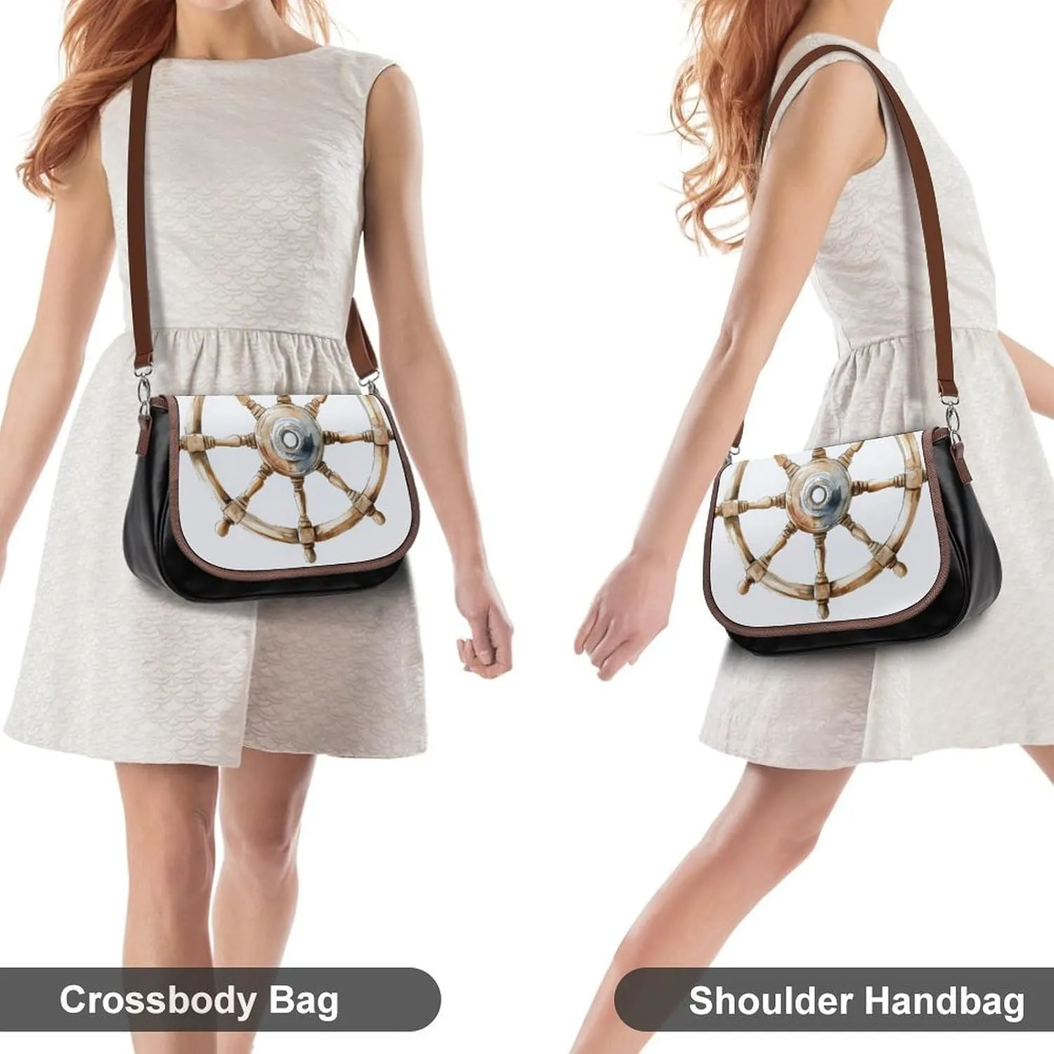 Ancient Compass Sign Crossbody Bag Leather Crossbody Bag