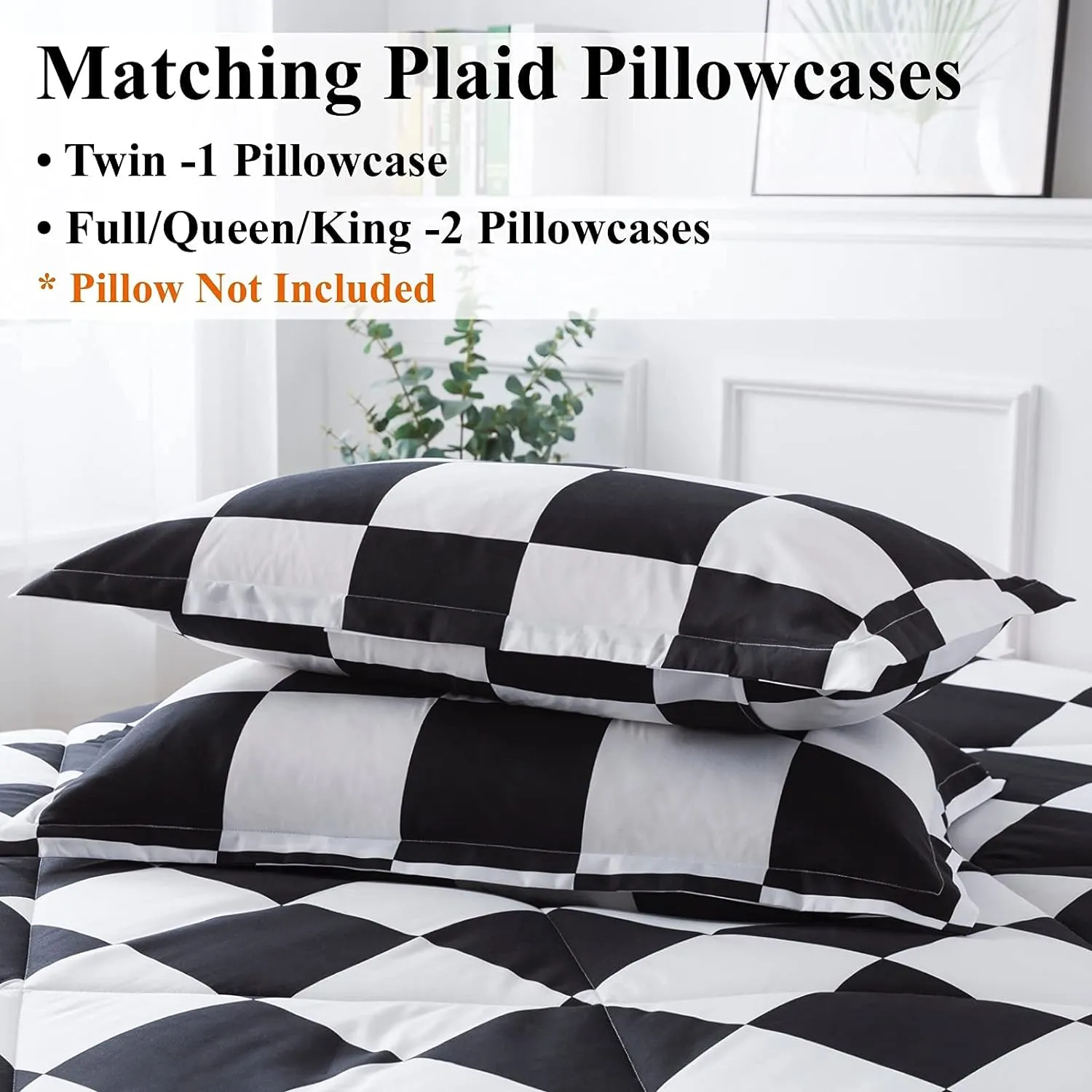 Andency Checkered Comforter Queen(90x90Inch), Black White Plaid Gingham Bed Set for Teen Boys Kids, Lightweight Microfiber Geometric Preppy Bedding，2 Pieces