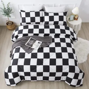 Andency Checkered Comforter Queen(90x90Inch), Black White Plaid Gingham Bed Set for Teen Boys Kids, Lightweight Microfiber Geometric Preppy Bedding，2 Pieces