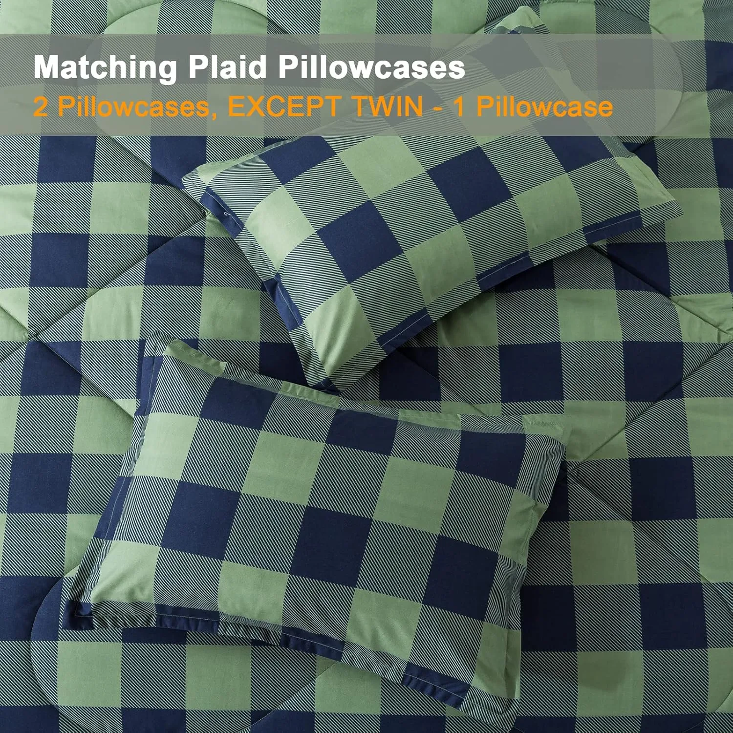 Andency Green Plaid Comforter Queen(90x90Inch), 3 Pieces (1 Comforter, 2 Pillowcases) Buffalo Checkered Gingham Bed Set, Soft Geometric Bedding for Boys