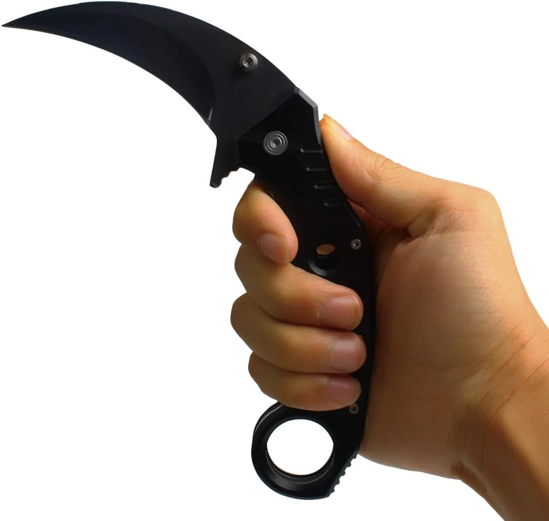 Andux Karambit Liner Lock with Pocket Clip Claw Knife Tactical Survival EDC WD02 (Black)