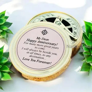 Anniversary Brass Sundial Compass in Leather Case - Unique Gift Ideas for Husband or Wife for Anniversary - Engraved Sundial Compass, Gifts for Husband, Him, Her, Wedding Celebration 50th 40th 25th