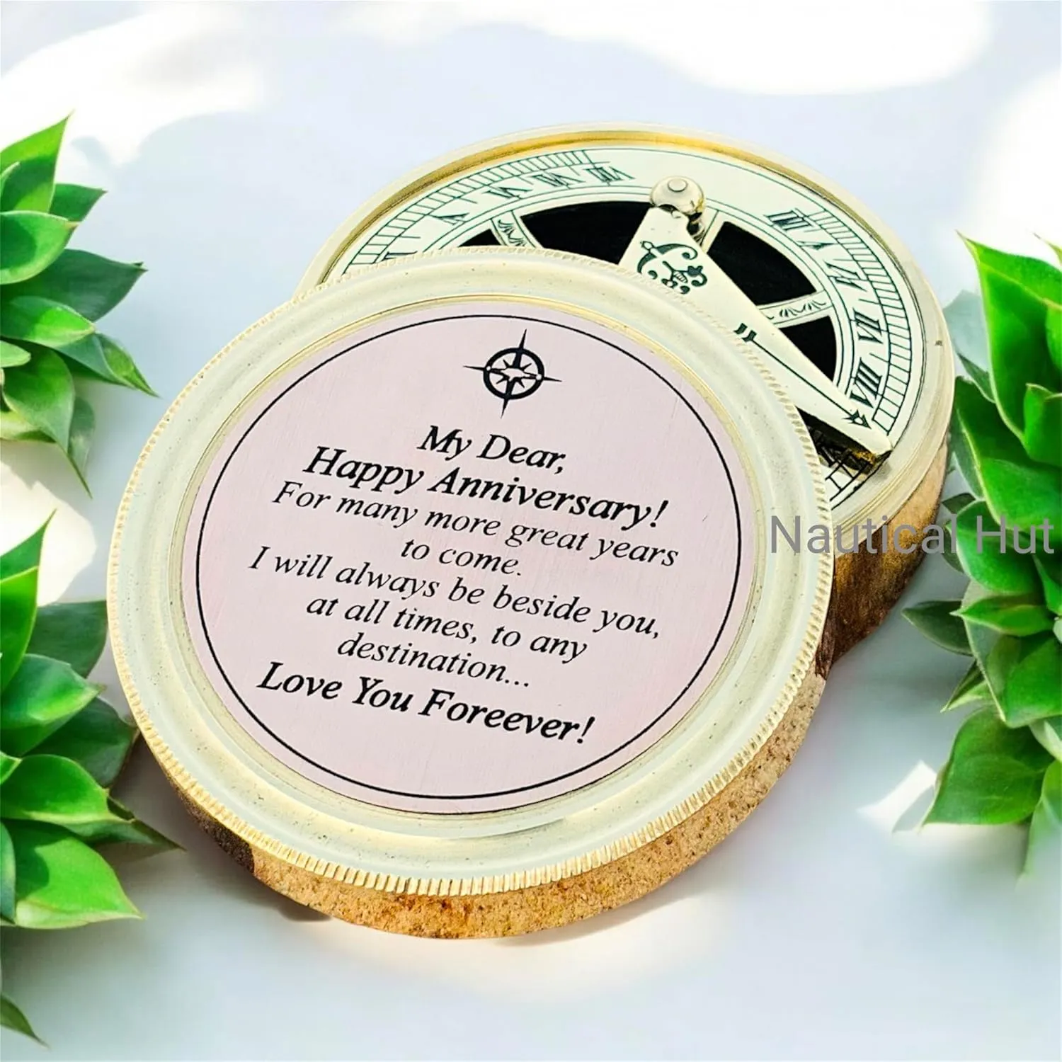 Anniversary Brass Sundial Compass in Leather Case - Unique Gift Ideas for Husband or Wife for Anniversary - Engraved Sundial Compass, Gifts for Husband, Him, Her, Wedding Celebration 50th 40th 25th