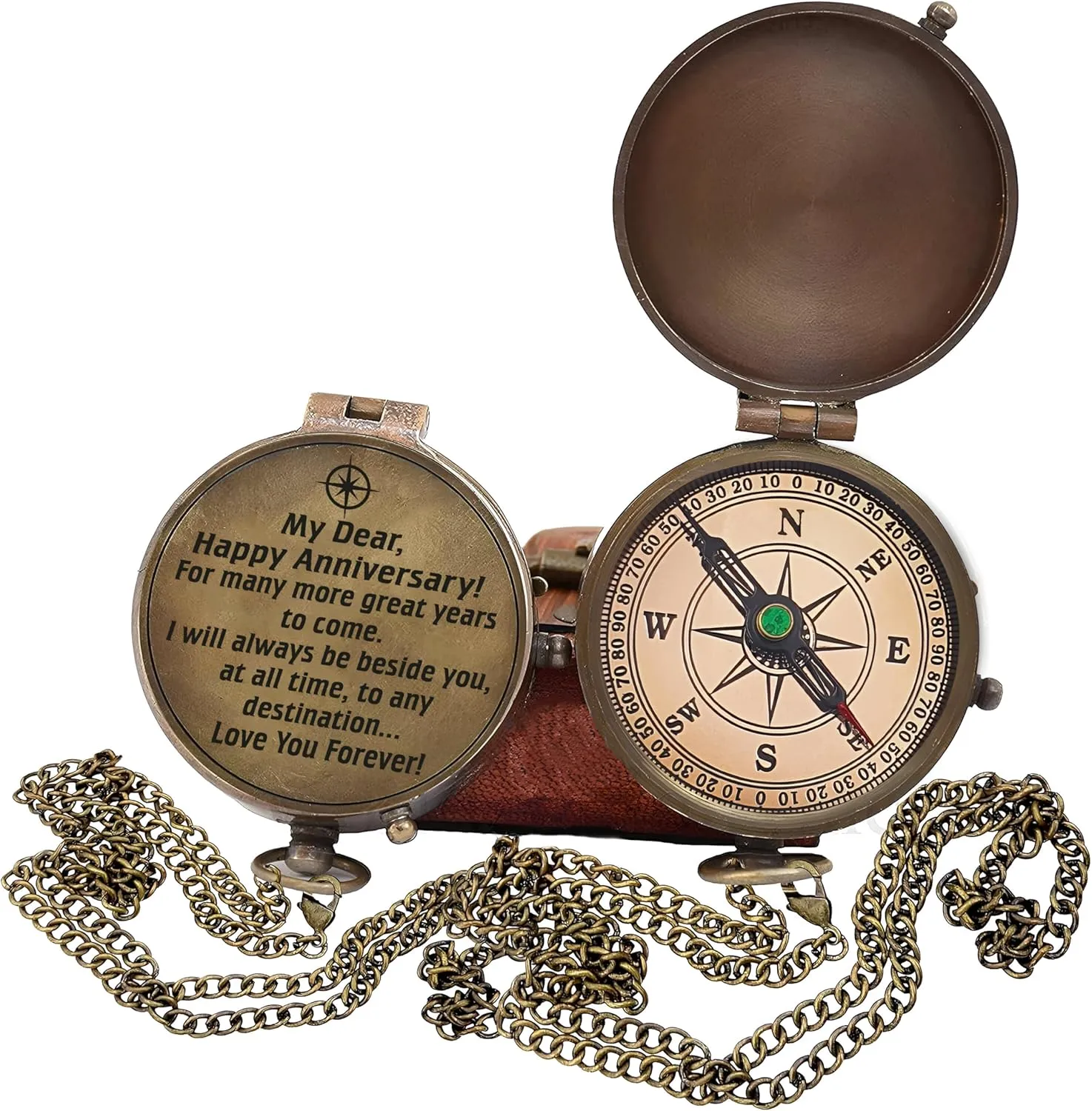 Anniversary Brass Sundial Compass with Special Engraved Greeting - Romantic Gift Ideas for His/her - Husband Gifts from Wife, for Men,