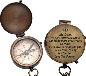 Anniversary Brass Sundial Compass with Special Engraved Greeting - Romantic Gift Ideas for His/her - Husband Gifts from Wife, for Men,
