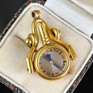 Antique 18K Gold Swivel Watch Key Compass Pendant