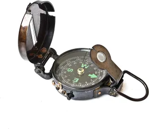 Antique Black Lensatic Compass Pocket Vintage Antique Navigational Maritime