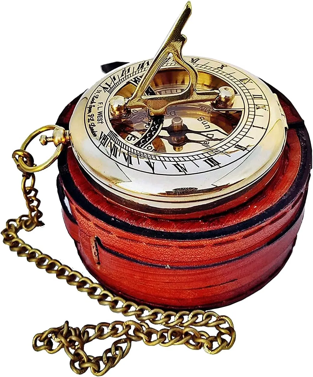 Antique Brass & Copper Sundial Compass – A Unique Gift of Elegance with Sundial Clock, Ship Replica Watch, and Presentation Box