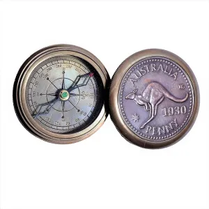 Antique Brass Compass for Hiking, Camping, Trekking, Travelling Vintage Directional Magnetic Kangaroo Compass Engraved Baptism Gifts by AS Brass Instruments