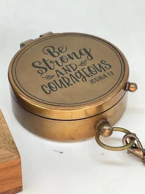 Antique Brass Compass Gift, Pocket Sundial Compass with Engraved Quote Be Strong and Courageous Perfect Compass Gifts for Men, Vintage Nautical Compass