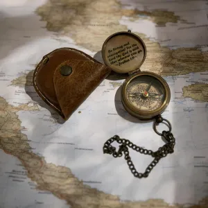 Antique Brass Compass with Detachable Chain & Carrying Case Vintage Nautical Navigation Tool for Outdoor Hiking, Survival, and Travel Gift for Collectors and Adventurers