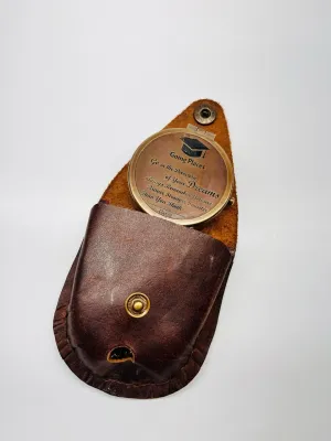 Antique Brass Compass with Leather Case – 2 Inch Pocket Navigation Compass with Inspirational Quote | Vintage Gift for Graduation, Retirement, Travel, Men & Women