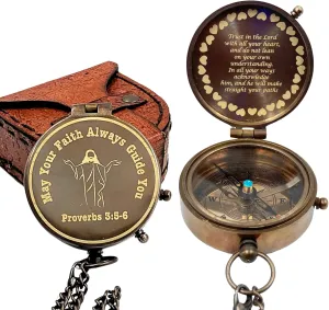 Antique Brass Compass with “Trust in The Lord” Engraving and Leather Case - Religious - Inspiration - Gift for him/her - Graduation Day Gifts - Baptism Gifts Compass for Women Mens Boy Girls