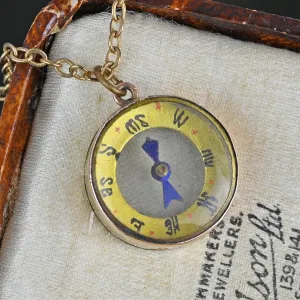 Antique Edwardian Solid Gold Working Compass Pendant Fob