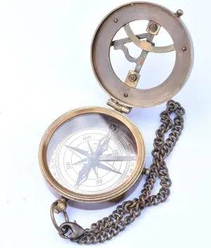 Antique Flat Sundial Compass – Vintage Brass Nautical Sundial with Directional Compass – Collectible Desktop Timepiece for Maritime & Travel Décor