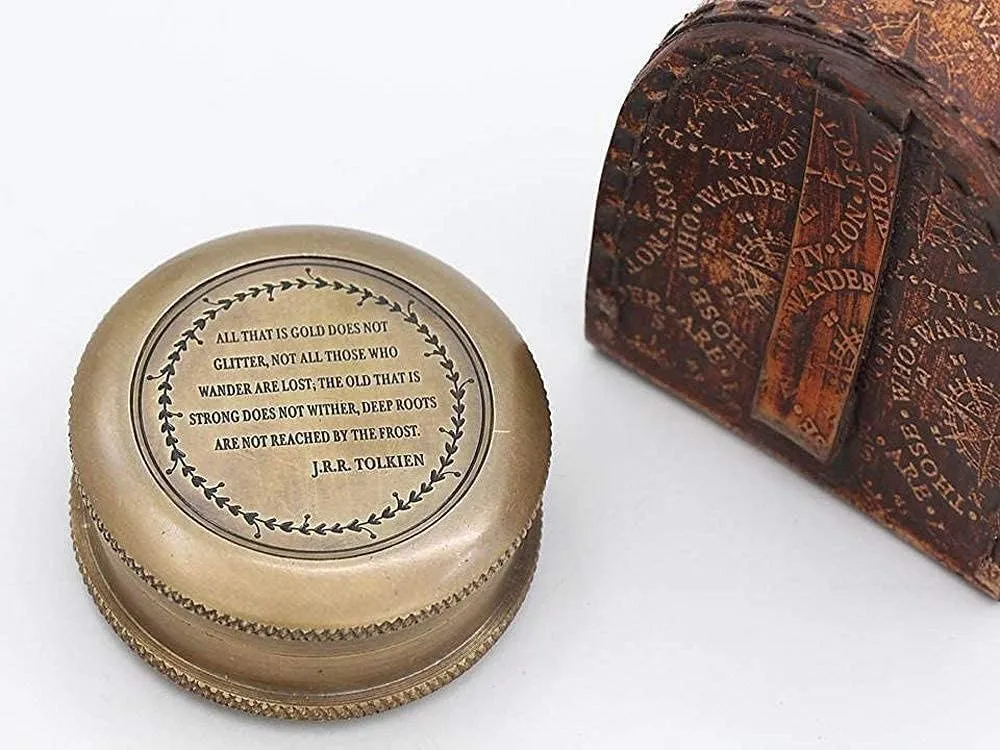 Antique Nautical Vintage Directional Magnetic Compass with Famous Scripture Quote Engraved Baptism Gifts with Leather Case Gift for Friends,Diwali Gift, Wedding Gift