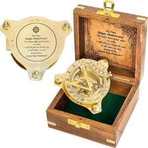 Antique Pocket Sundial Nautical Compass, Unique Gifts for Men, 3” Brass Sundial Compass is Ideal Baptism Gifts for Boys, Elegant Keepsake for Special Occasions, Christmas and Graduation.