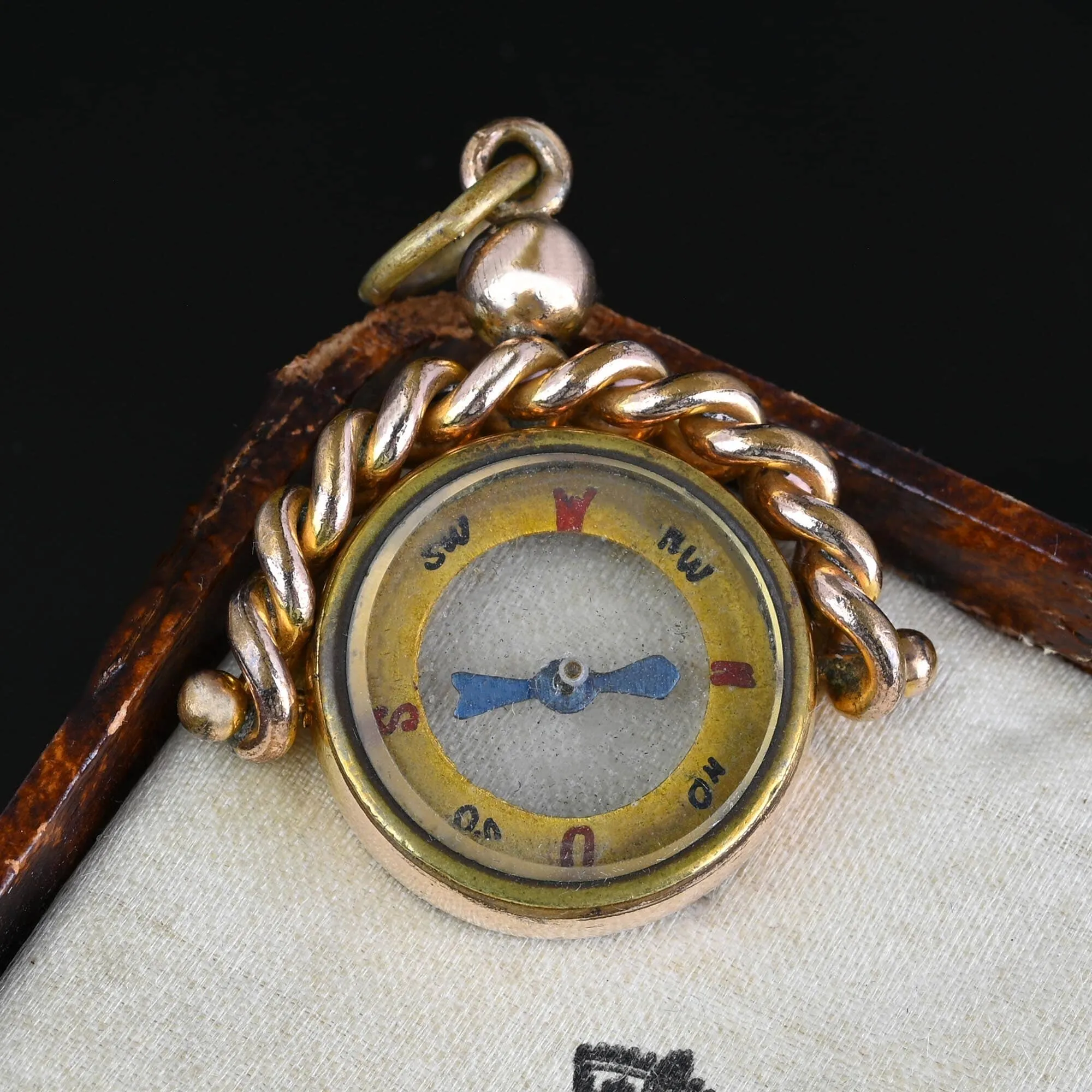 Antique Swivel Watch Fob Working Compass Pendant