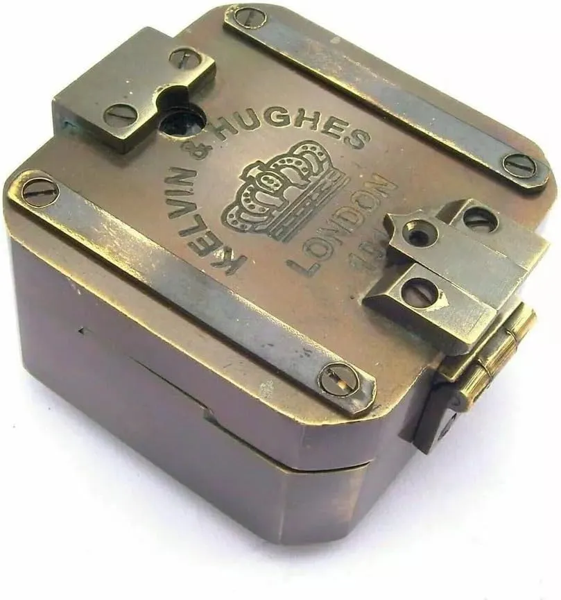 Antique Vintage Brass Solid Kelvin & Hughes 1917 Compass Handmade Collectible Gift Item for Camping & Hiking, Standard, As Shown In Imagwe