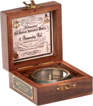Antiqula Vintage Compass in Handcrafted Rosewood Box, Decorative Nautical Compass for Gifts, Brass and Wooden Design