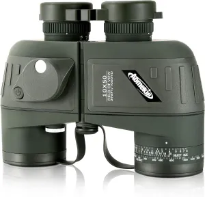 AOMEKIE Marine Binoculars for Adults 10x50 Waterproof Binoculars with Rangefinder Compass BAK4 Prism FMC Lens for Birdwatching Hunting Boating