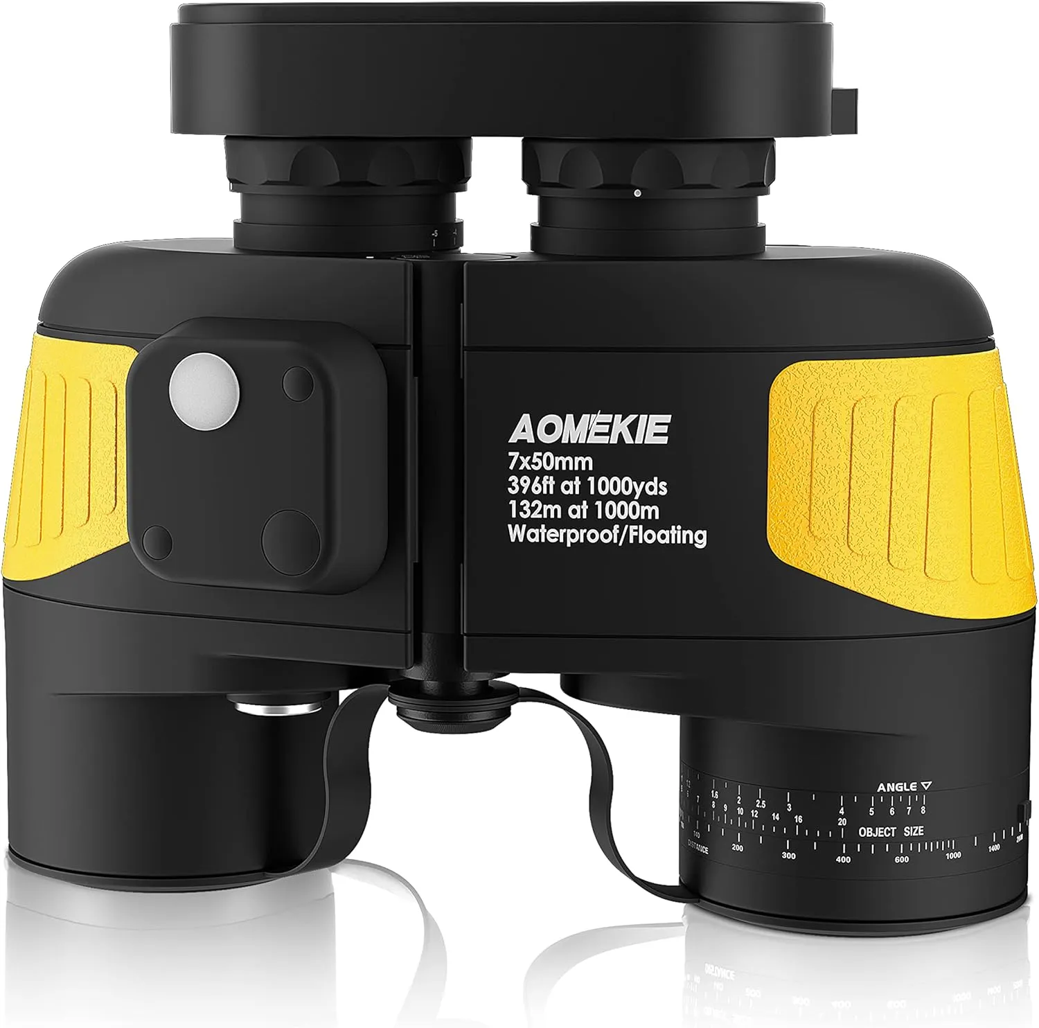 AOMEKIE Marine Binoculars for Adults 7X50 Military Waterproof Binoculars with Illuminated Rangefinder Compass BAK4 Prism IPX7 Fogproof for Boating Navigation Hunting Fishing Water Sports