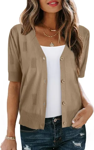 Arach&Cloz Womens Cardigans Summer 2025 Cropped Lightweight Short Sleeve Bolero Shrugs Sweater Cozy Clouds