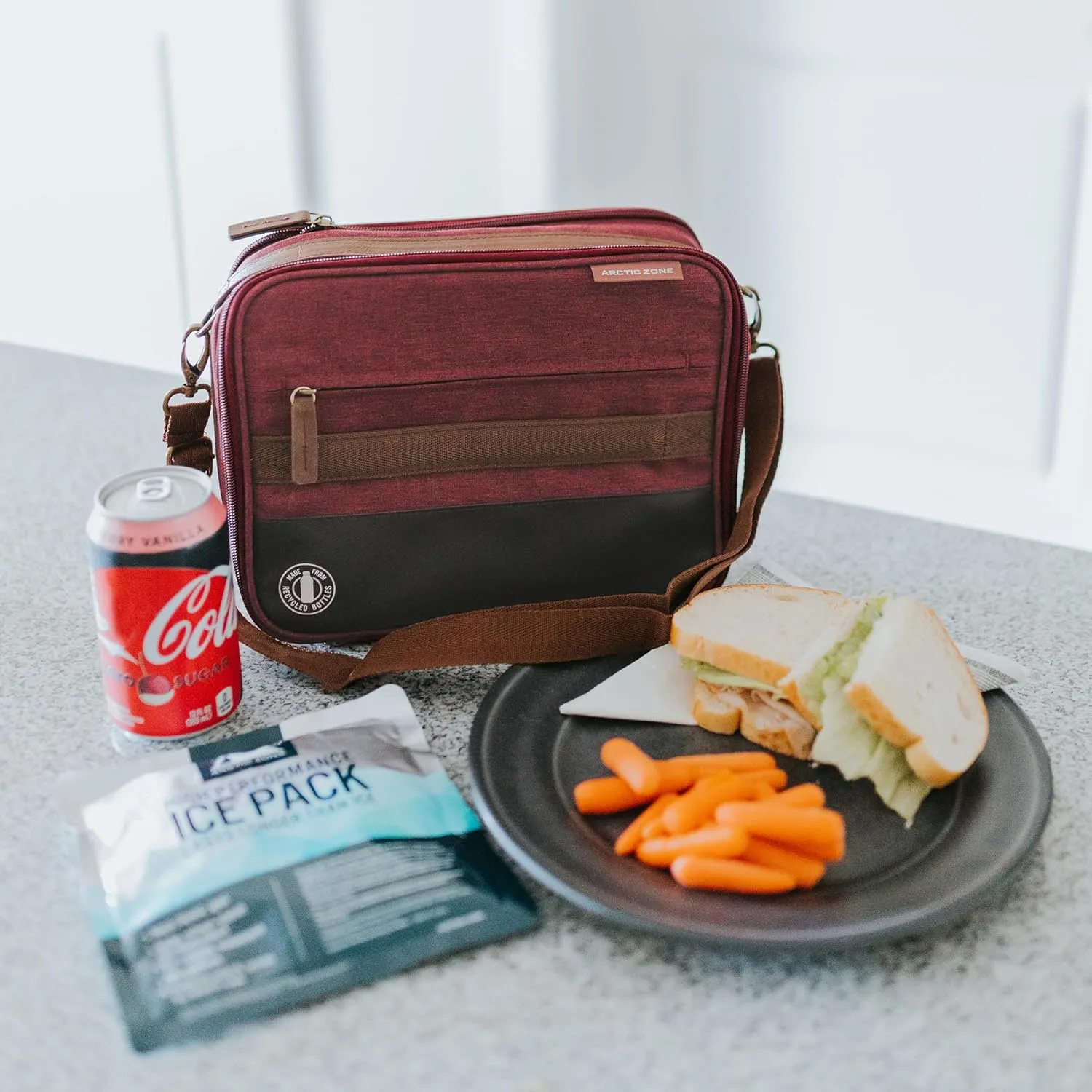 Arctic Zone Reusable-lunch-bags Insulated Lunch Bag, Wine - High density thermal insulation with expandable capacity, Leak proof lining with Microban protection