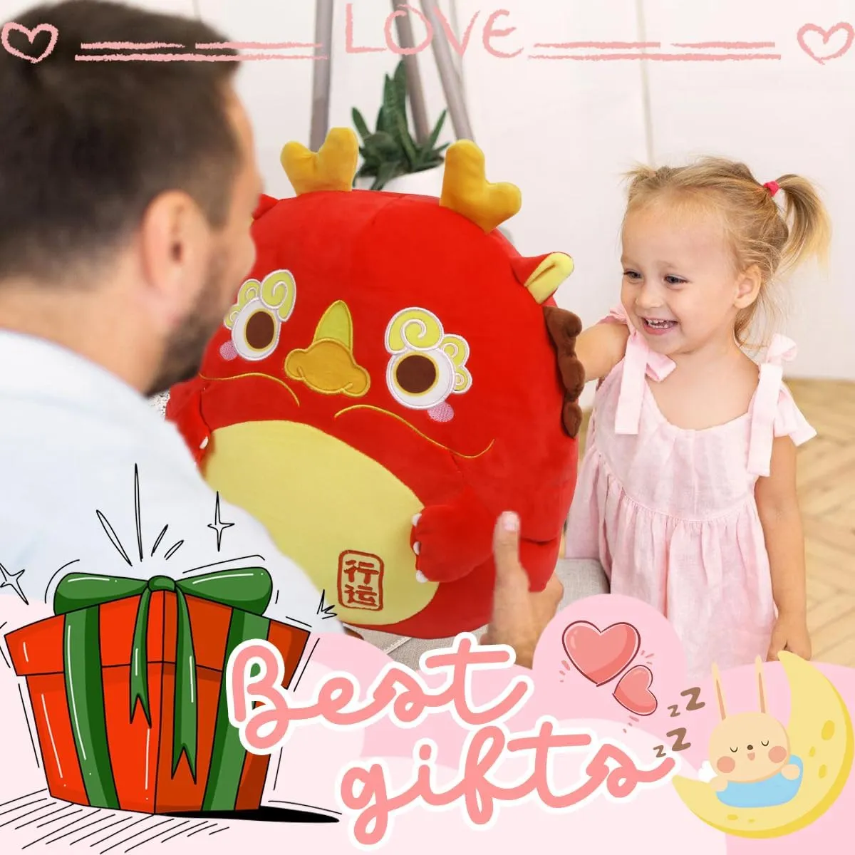 ARELUX Soft Red Dragon Cute Stuffed Animals Plushie Huggable Dragon Sleeping Bedding Toy Creative Birthday Friends Family Member 18in