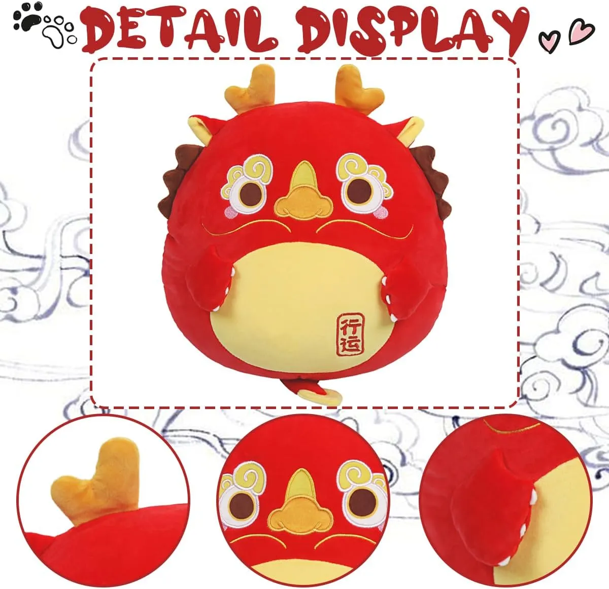 ARELUX Soft Red Dragon Cute Stuffed Animals Plushie Huggable Dragon Sleeping Bedding Toy Creative Birthday Friends Family Member 18in