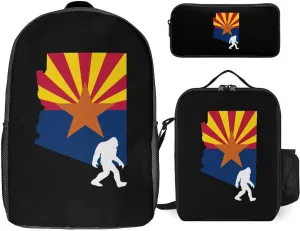 Arizona State Flag Map Bigfoot 17 in Backpack Pencil Case and Lightweight Lunch Bag 3Pcs Set for Work Travel Leisure Day Trip