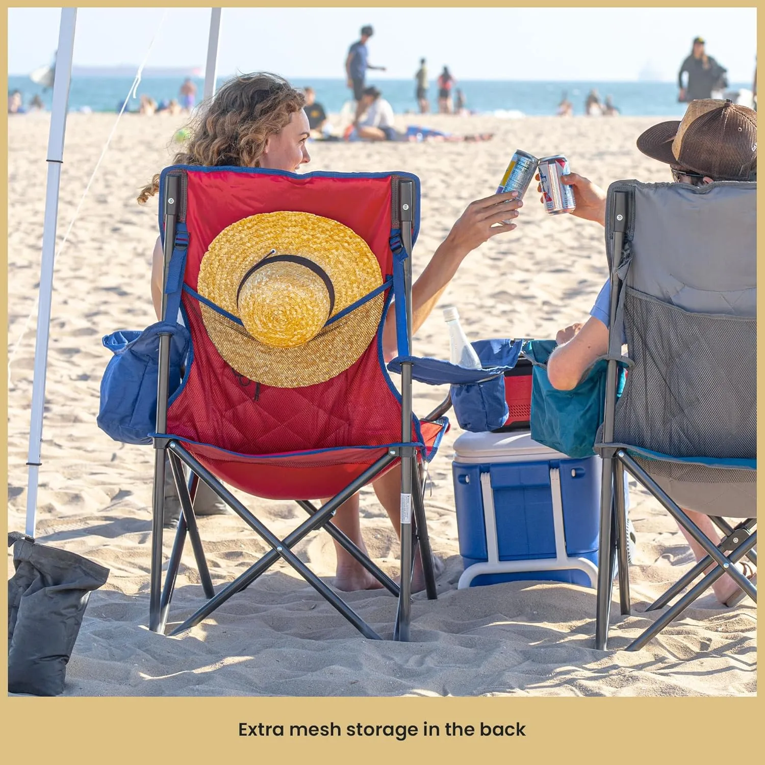 ARROWHEAD OUTDOOR 2-Pack Portable Folding Camping Quad Chair w/ 6-Can Cooler, Cup & Wine Glass Holders, Heavy-Duty Carrying Bag, Padded Armrests, Headrest & Seat, Supports up to 550lbs