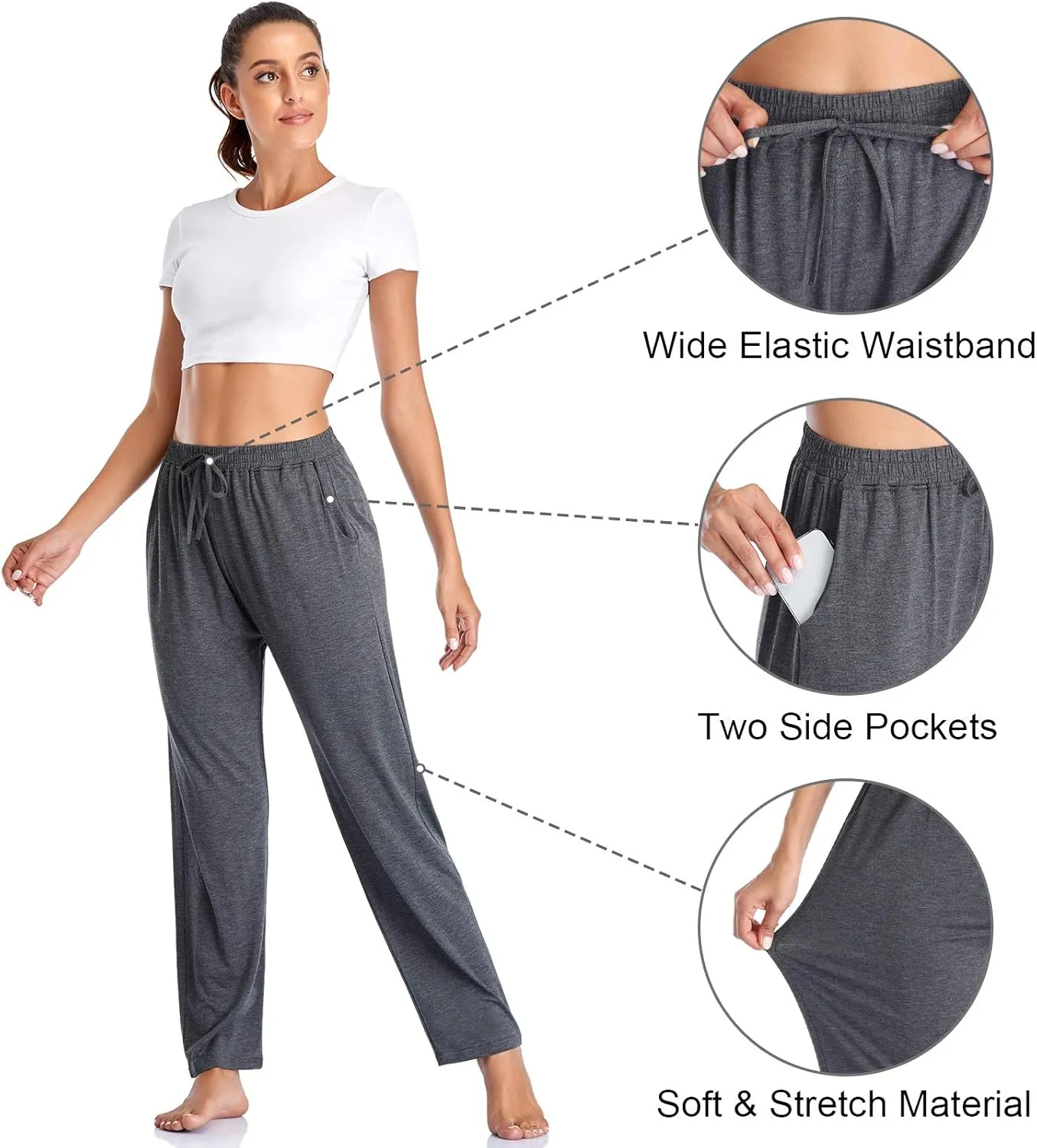 ASIMOON Women's Yoga Pants Soft Comfy Stretch Loose Straight Casual Athletic Pants Running Workout Lounge Pants with Pockets
