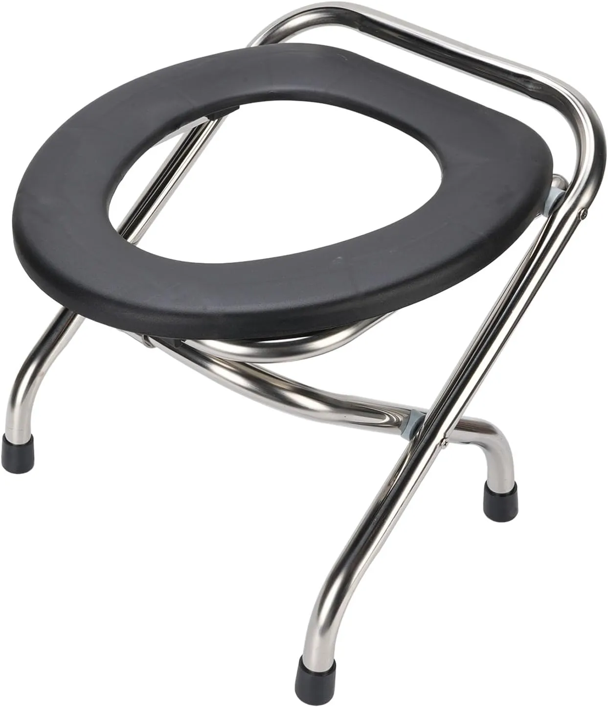 Asixxsix Folding Commode Chair, Heavy Duty Stainless Steel Portable Toilet with Soft Seat, Portable Toilet for Camping, Foldable Portable Potty for Adults, Roadtrip, Travel, Car
