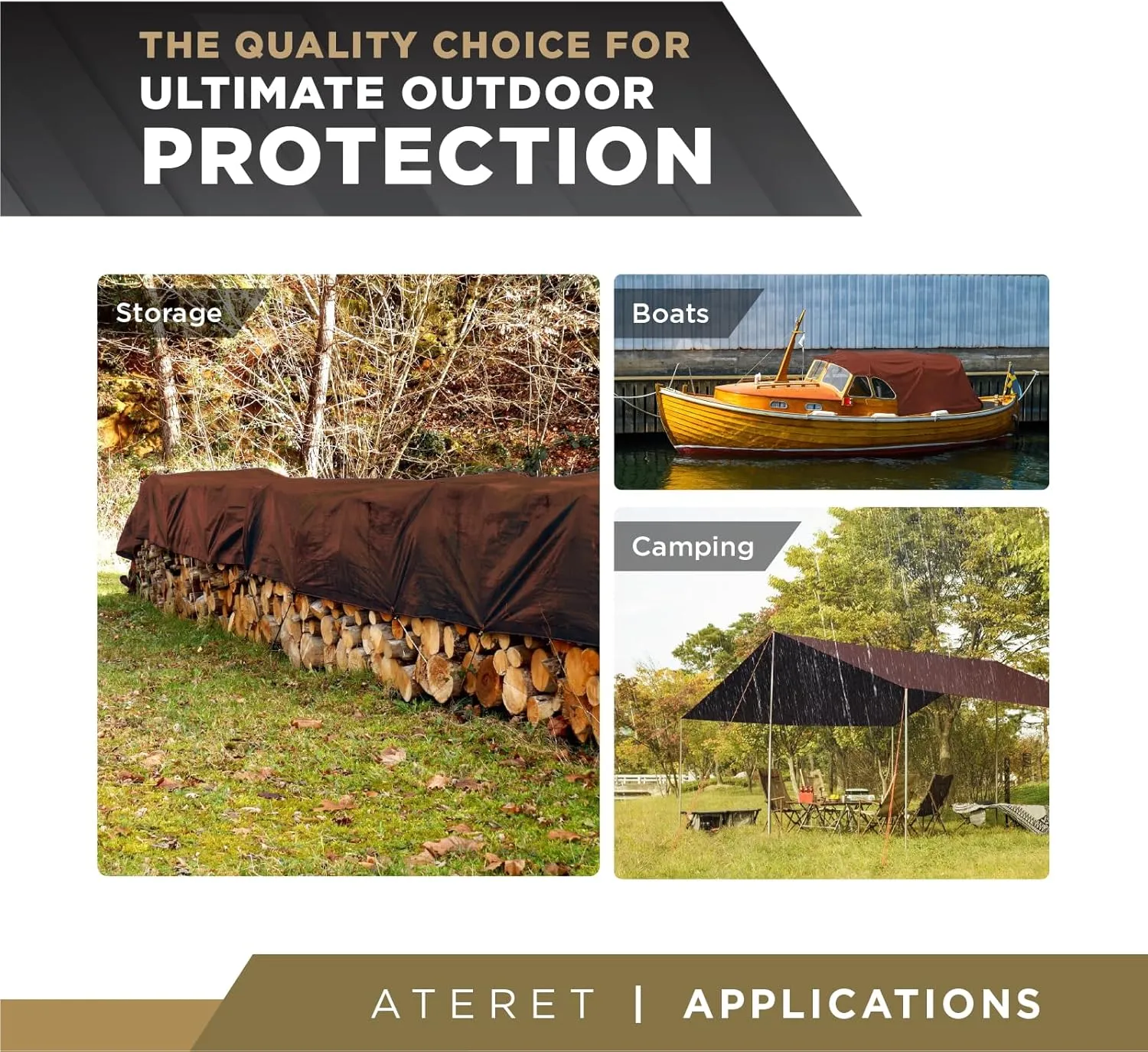ATERET 4' x 20' Super Heavy Duty 16 Mil Brown Poly Tarp Cover - UV Resistant, Thick Waterproof, Rip and Tear Proof Tarpaulin with Grommets and Reinforced Edges