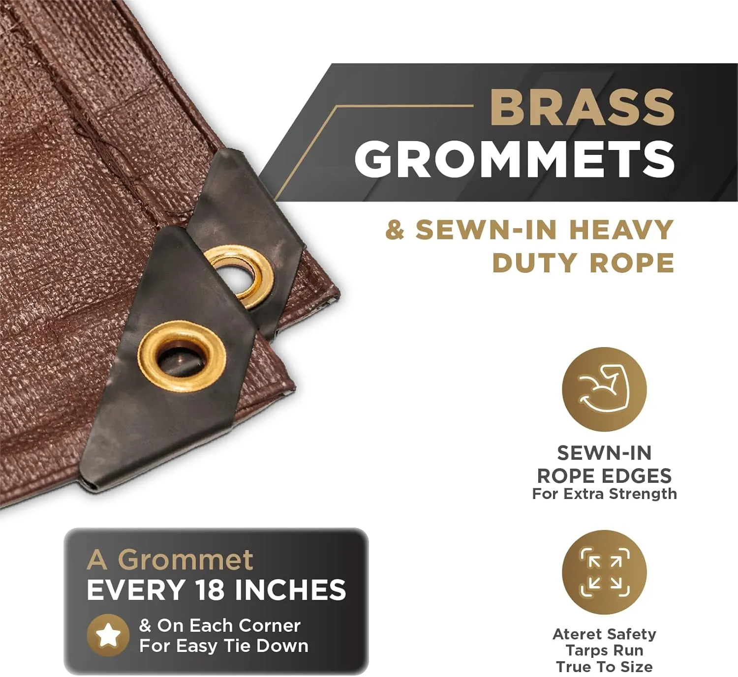 ATERET 4' x 20' Super Heavy Duty 16 Mil Brown Poly Tarp Cover - UV Resistant, Thick Waterproof, Rip and Tear Proof Tarpaulin with Grommets and Reinforced Edges