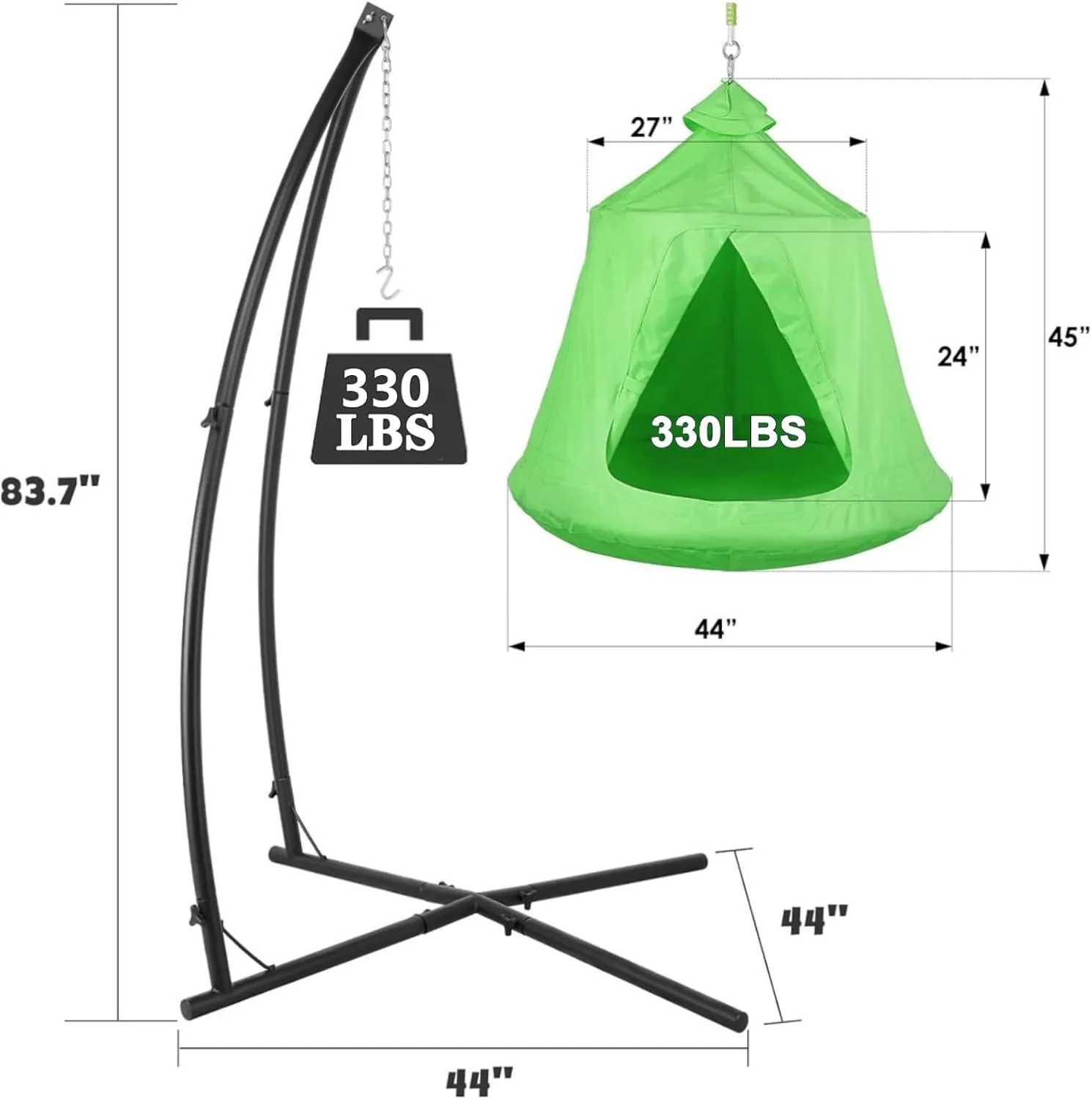 AthLike X-Shaped Hanging Tree Tent w/Swing Chair,Hammock Chair Stand Canopy w/Steel Frame,Indoor Outdoor Egg Basket Patio Seat w/Adjustable Solid Stand,Bedroom Porch Balcony Garden 330lb (Green)