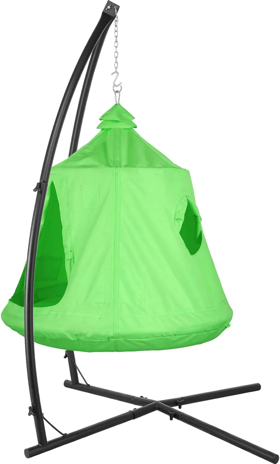 AthLike X-Shaped Hanging Tree Tent w/Swing Chair,Hammock Chair Stand Canopy w/Steel Frame,Indoor Outdoor Egg Basket Patio Seat w/Adjustable Solid Stand,Bedroom Porch Balcony Garden 330lb (Green)