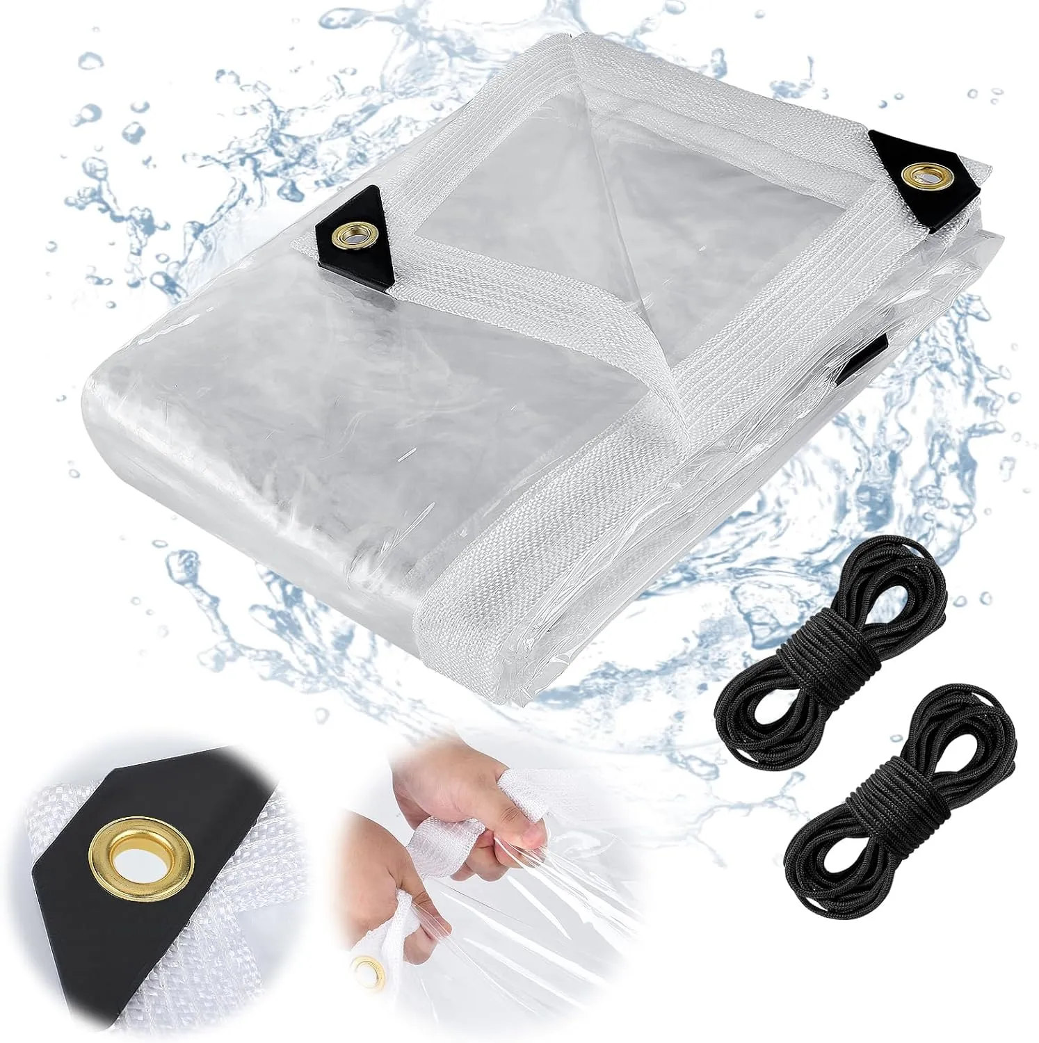 Aulock 8 x 10ft Ultra Clear Tarp Waterproof - Heavy-Duty Vinyl Plastic Tarpaulin with Grommets, Thicken Transparent PVC Windproof Patio Enclosure for Winter Chicken Coop Window Balcony