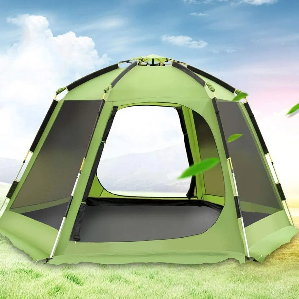 Automatic Fully Quick Opening Tent, Double Layer Thicken Waterproof Portable Camping Tent, Ventilation Easy to Install Quickly,Green