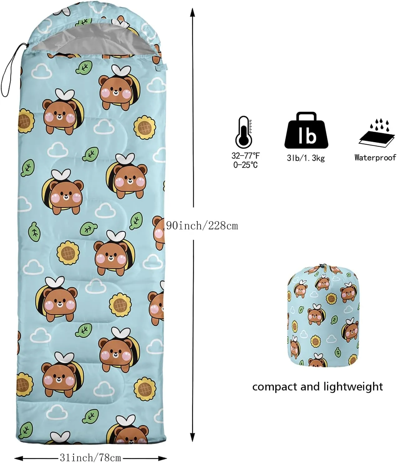 Axolotl Penguin Star Sleeping Bag,3 Season Warm and Cool Weather Moon Cloud Sleeping Bag for Boys Girls Teens,Waterproof Lightweight Lovely Animal Sleeping Bag for Traveling,Outdoors Camping,Navy Blue