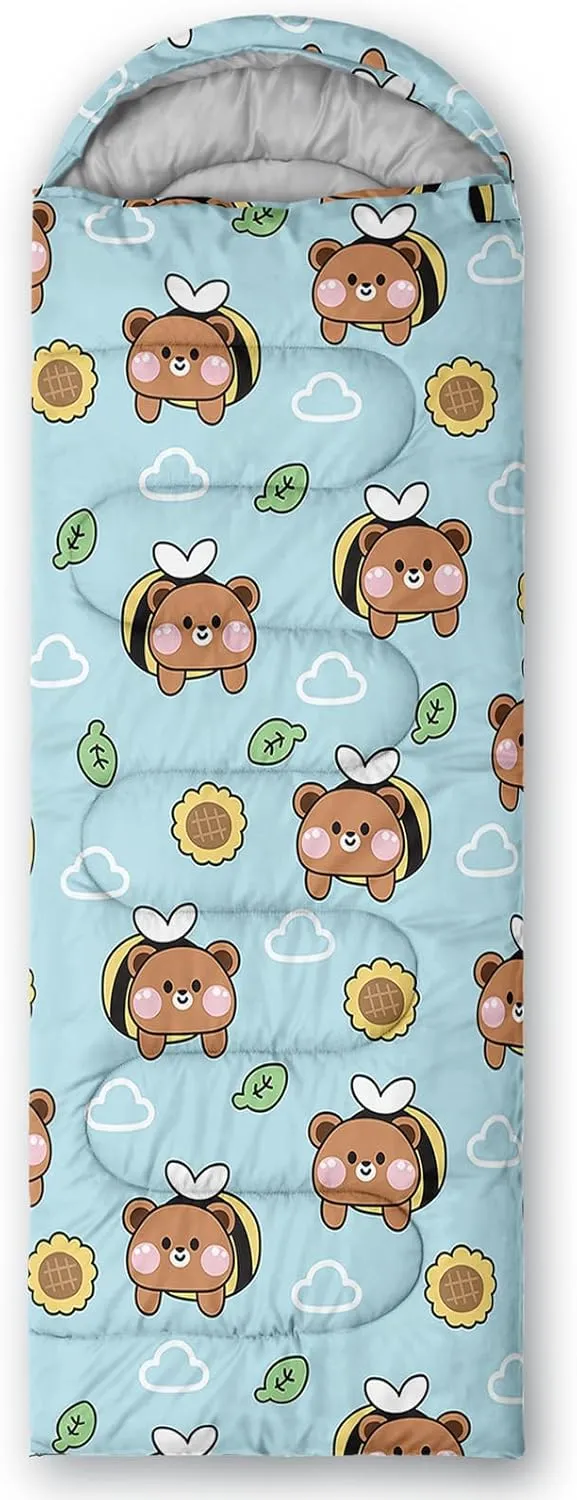 Axolotl Penguin Star Sleeping Bag,3 Season Warm and Cool Weather Moon Cloud Sleeping Bag for Boys Girls Teens,Waterproof Lightweight Lovely Animal Sleeping Bag for Traveling,Outdoors Camping,Navy Blue