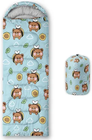 Axolotl Penguin Star Sleeping Bag,3 Season Warm and Cool Weather Moon Cloud Sleeping Bag for Boys Girls Teens,Waterproof Lightweight Lovely Animal Sleeping Bag for Traveling,Outdoors Camping,Navy Blue