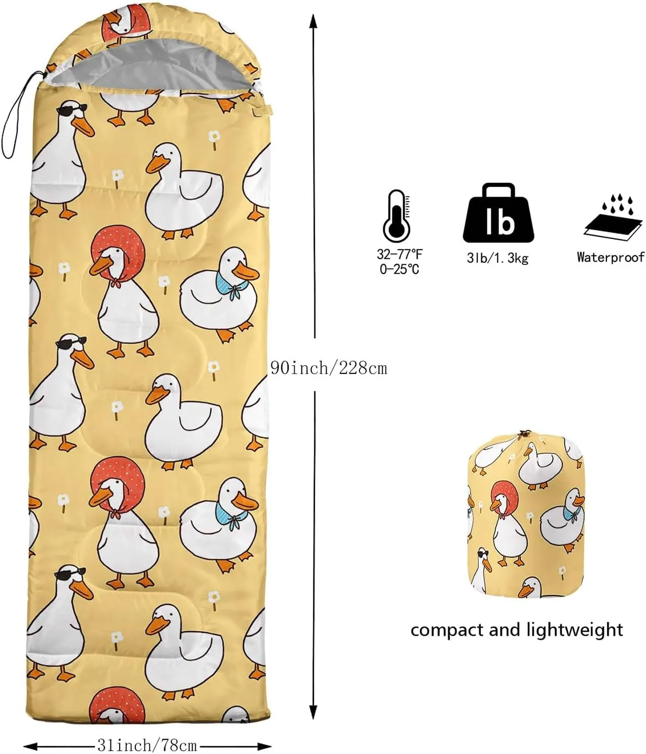 Axolotl Polar Bear Sleeping Bag for Kids Girls,Pink Strawberry Camping Bag with Kawaii Animals Compression Sack for Women,Pink Sleeping Mat for 3 Season Traveling Outdoor Hiking Camping Gear Equipment
