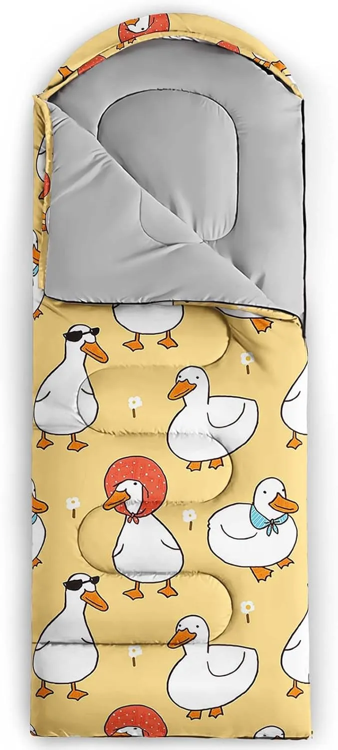 Axolotl Polar Bear Sleeping Bag for Kids Girls,Pink Strawberry Camping Bag with Kawaii Animals Compression Sack for Women,Pink Sleeping Mat for 3 Season Traveling Outdoor Hiking Camping Gear Equipment