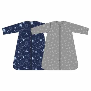 Baby Sleep Sack 0-6 Months 100% Cotton Long Sleeve Wearable Blanket Baby Sleep Bag with 2-Way Zipper 2 Pack 0.5 Tog Sleeping Sack for Newborn Infant Blue Grey