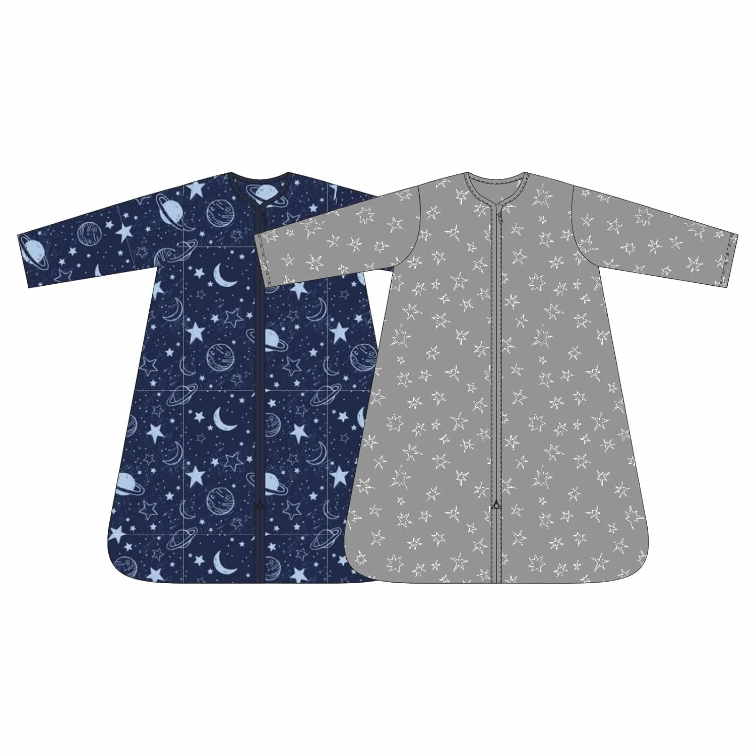 Baby Sleep Sack 0-6 Months 100% Cotton Long Sleeve Wearable Blanket Baby Sleep Bag with 2-Way Zipper 2 Pack 0.5 Tog Sleeping Sack for Newborn Infant Blue Grey