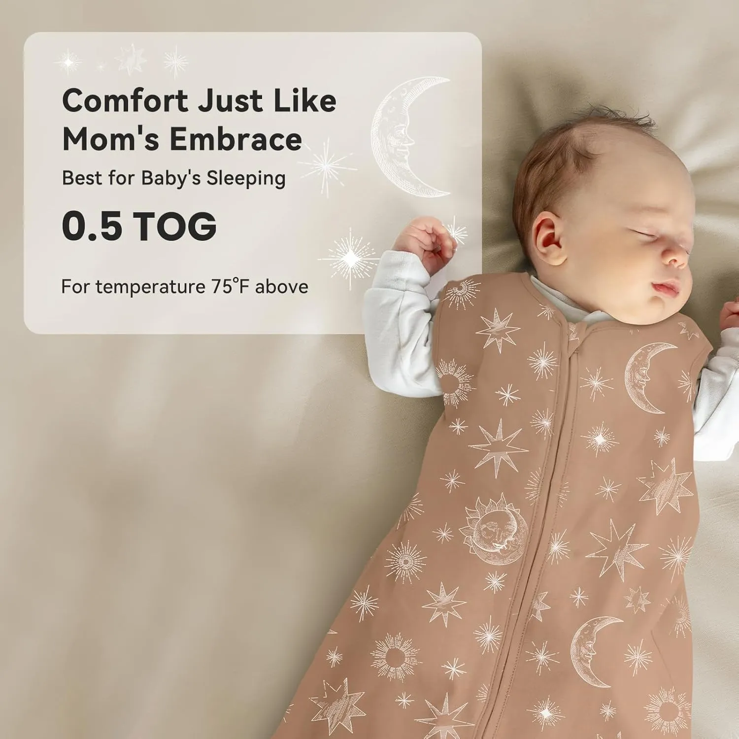 Baby Sleep Sack 0-6 Months 3 Pack 100% Cotton Lightweight 0.5 TOG Wearable Blanket Baby Sleep Bag with 2-Way Zipper for Newborn Infant Toddler Beige