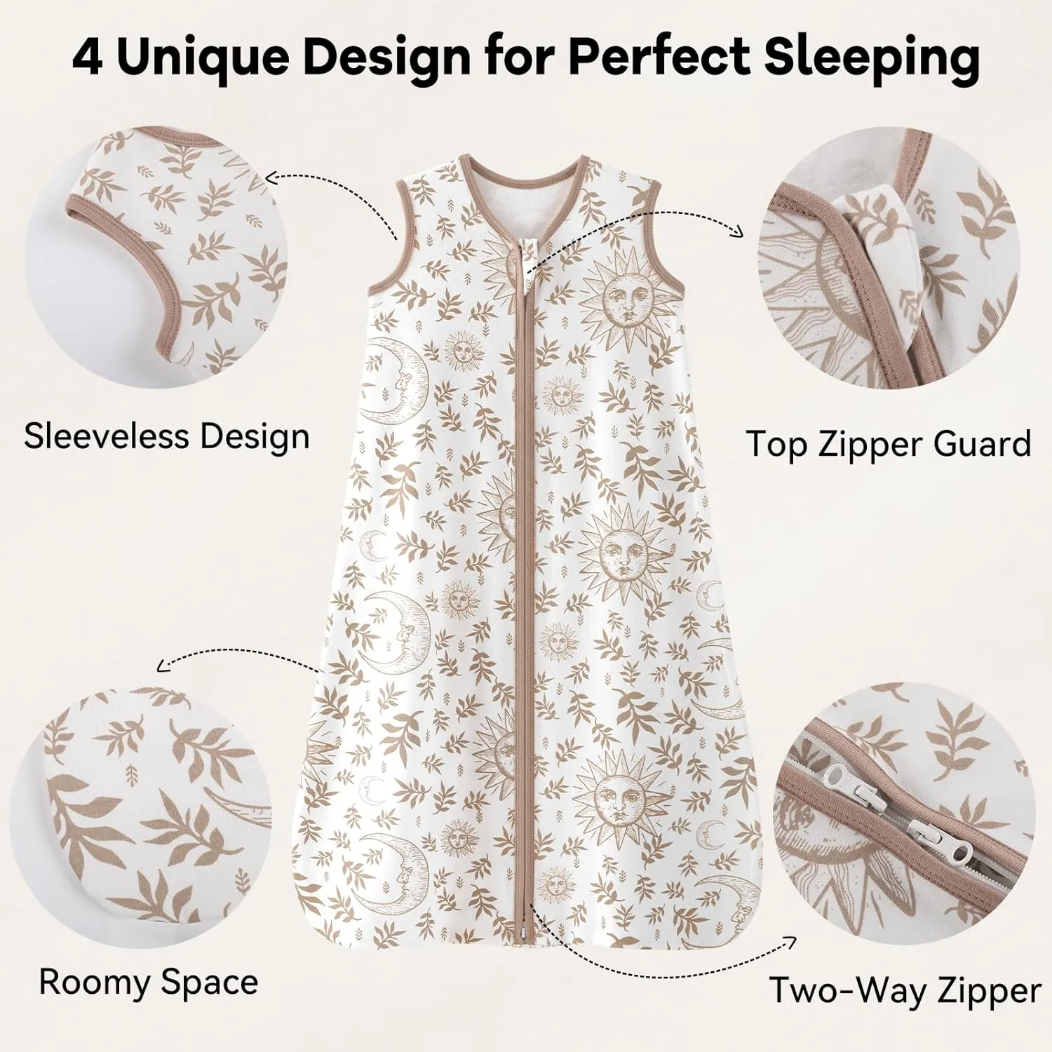 Baby Sleep Sack 0-6 Months 3 Pack 100% Cotton Lightweight 0.5 TOG Wearable Blanket Baby Sleep Bag with 2-Way Zipper for Newborn Infant Toddler Beige